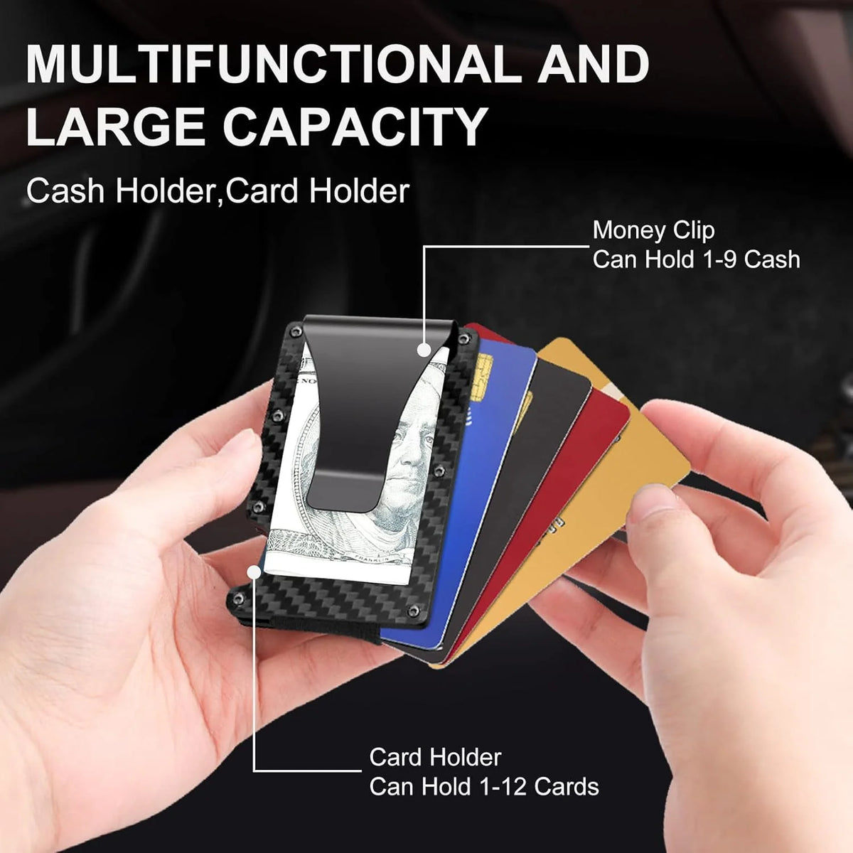 Wallet Slim Carbon Fiber Money Clip & RFID Blocking