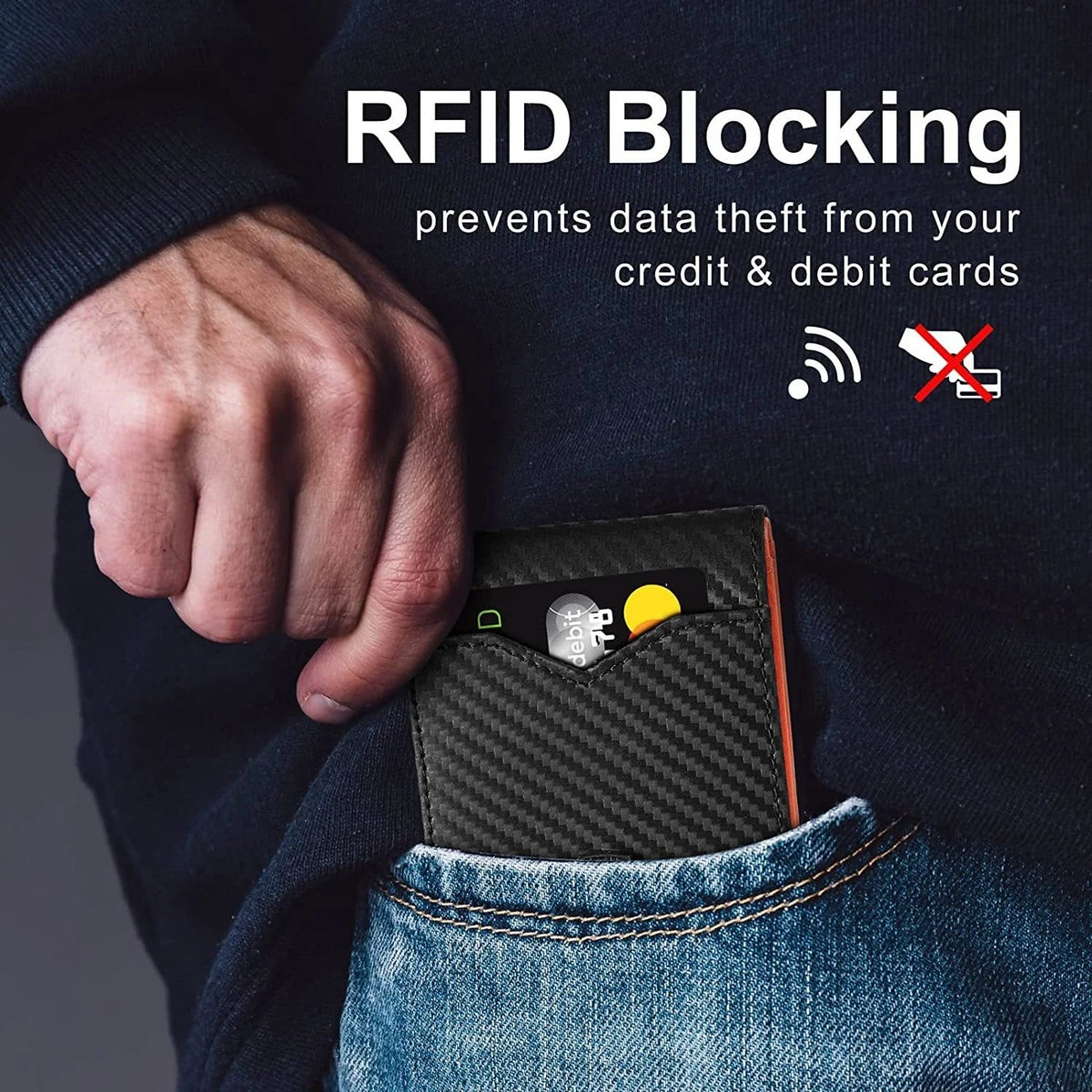 Wallet Slim RFID-Blocking Holds 7 Cards & Cash