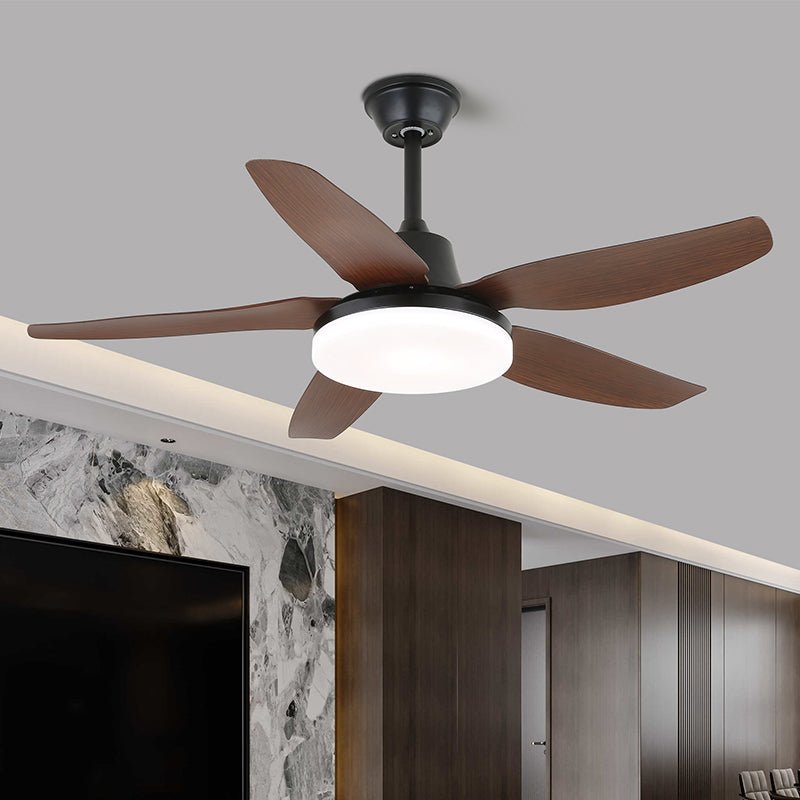Walnut-Finish Wooden Blades Integrated LED Ceiling Fan (Remote Control)