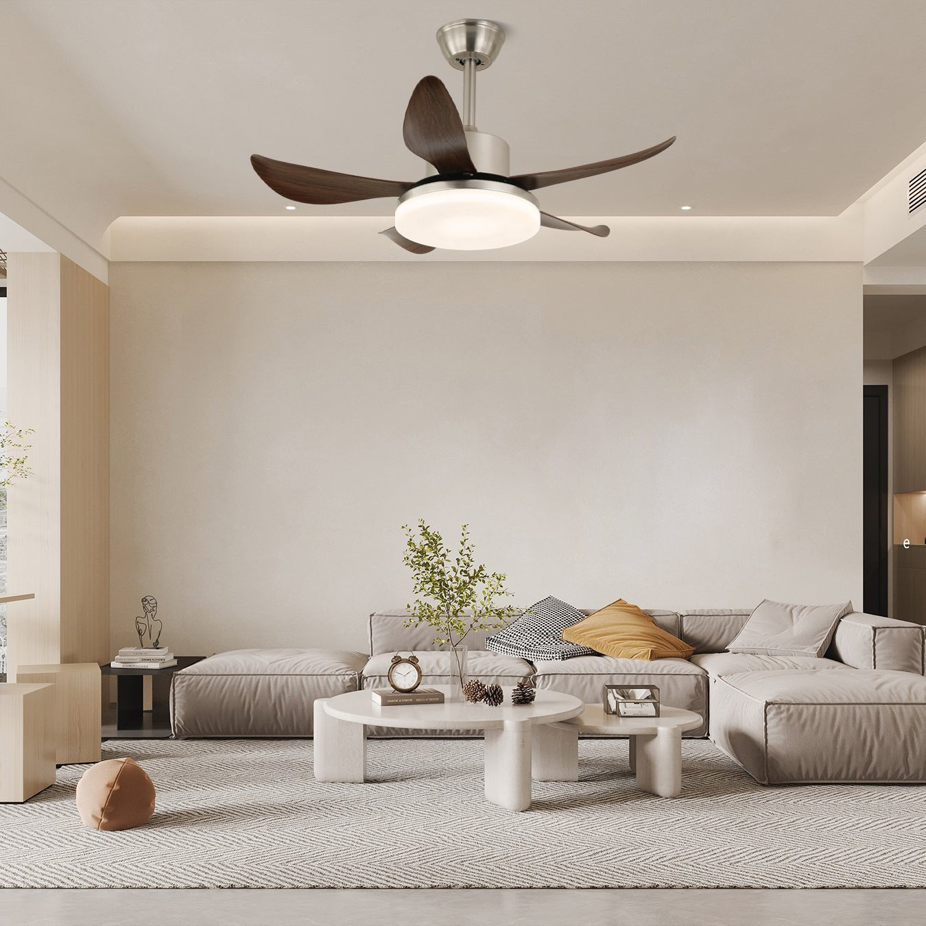 Walnut-Look Integrated LED Remote-Control Ceiling Fan (91 cm Span)
