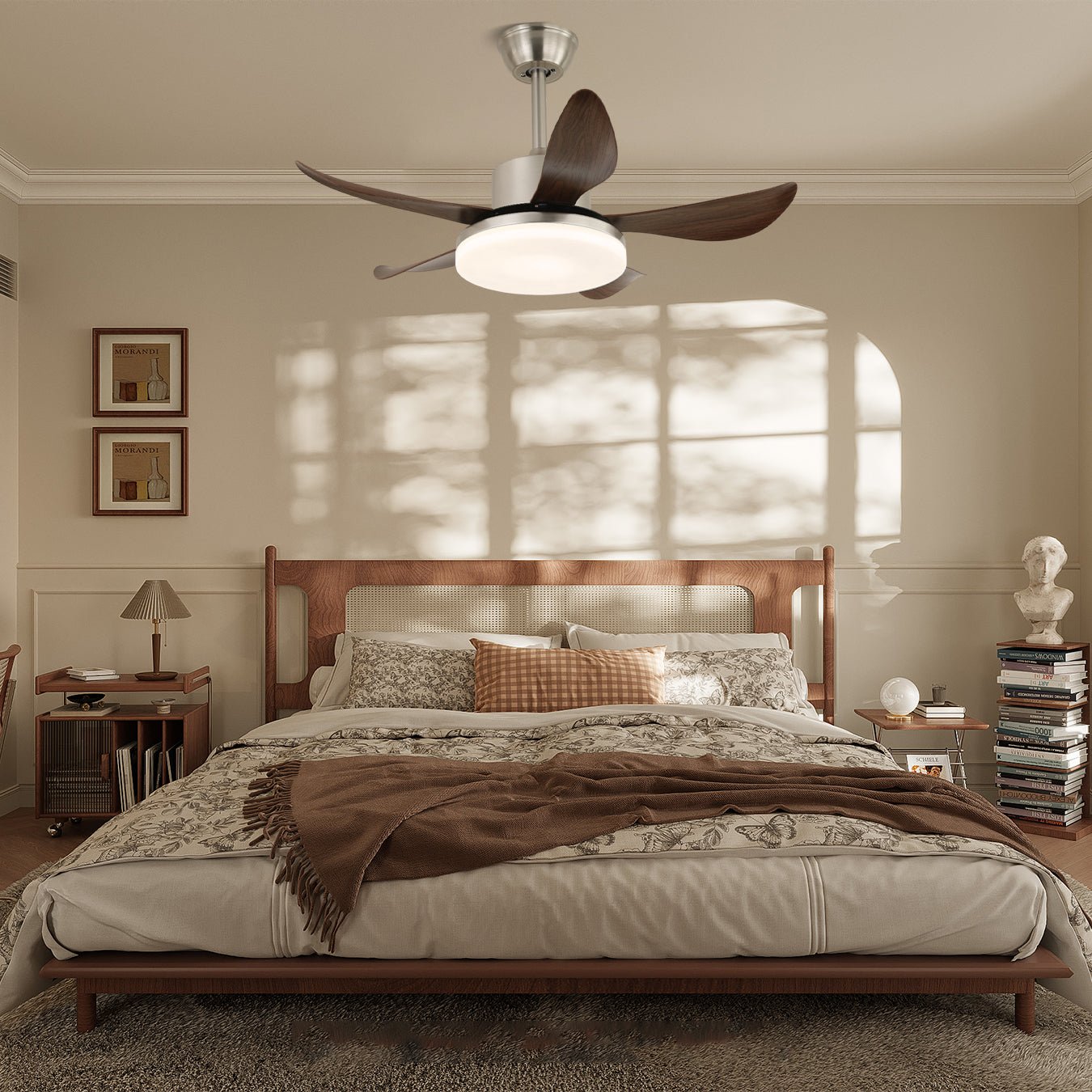 Walnut-Look Integrated LED Remote-Control Ceiling Fan (91 cm Span)
