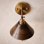 Walnut Wood Brass Pull-Cord Wall Sconce (Hardwired)