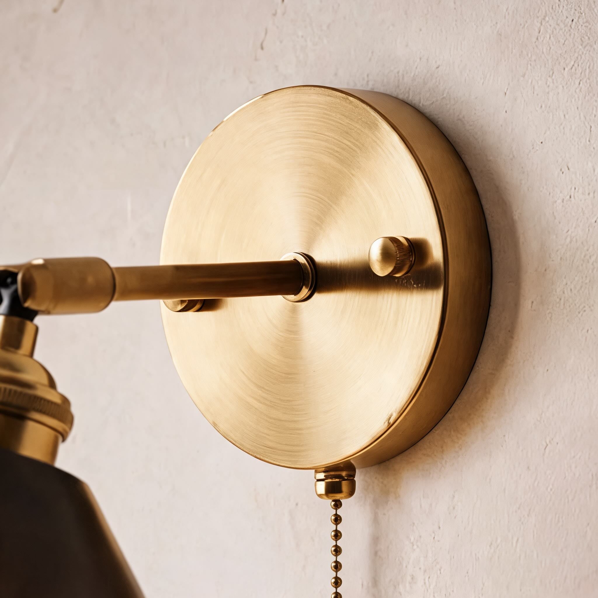 Walnut Wood Brass Pull-Cord Wall Sconce (Hardwired)