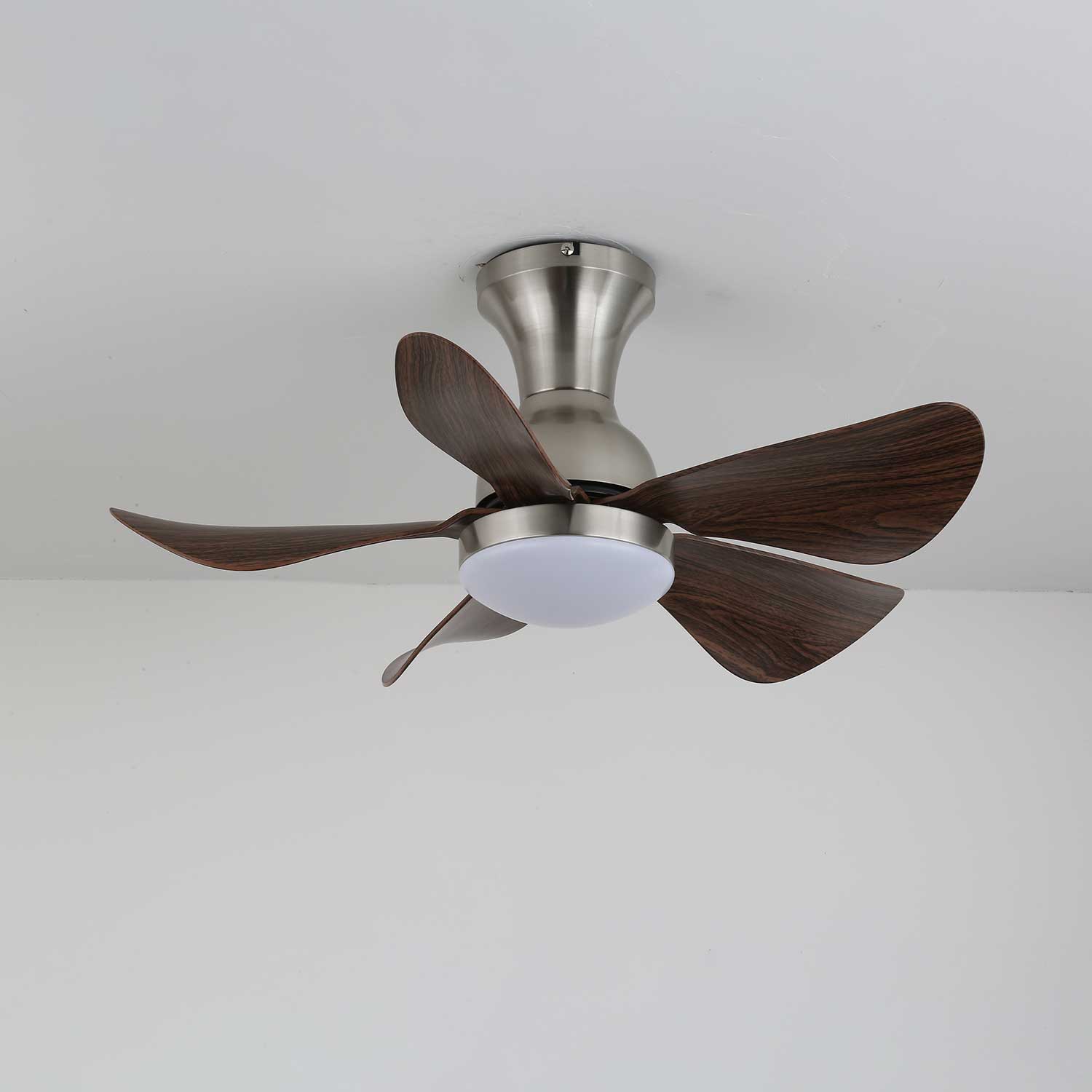 Walnut Wood-Look DC Motor Integrated LED Ceiling Fan (70 cm)