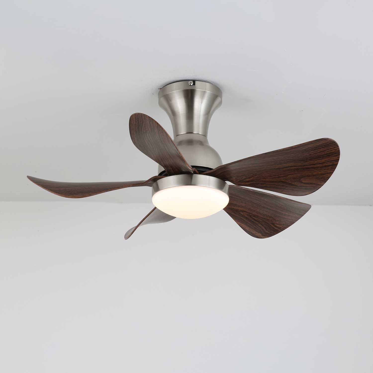 Walnut Wood-Look DC Motor Integrated LED Ceiling Fan (70 cm)