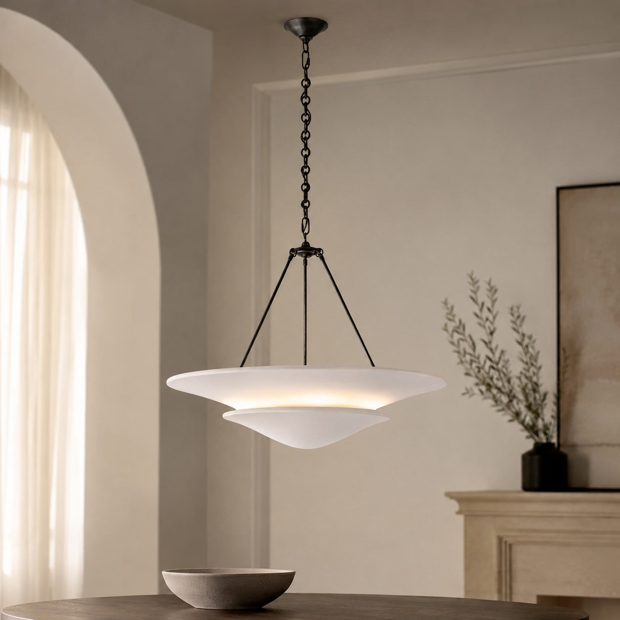 Warm 12W LED Copper & Plaster Chandelier (Adjustable Chain)