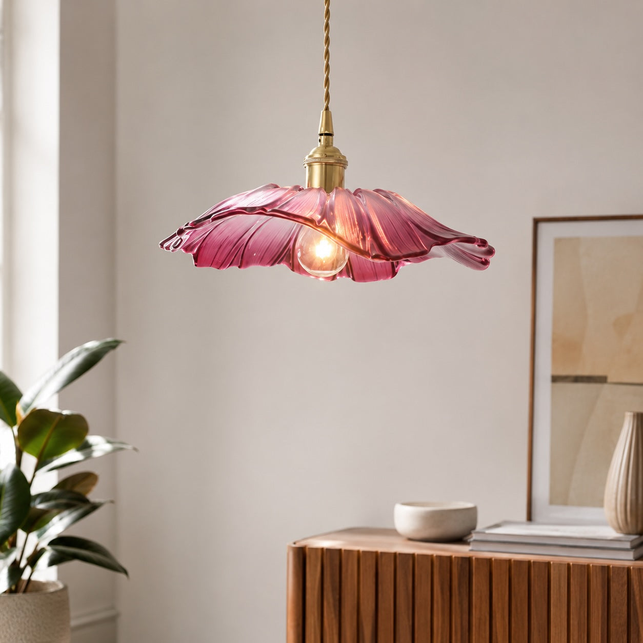 Warm Ambient Lotus-Shaped FRP Pendant Lamp (Adjustable Height)