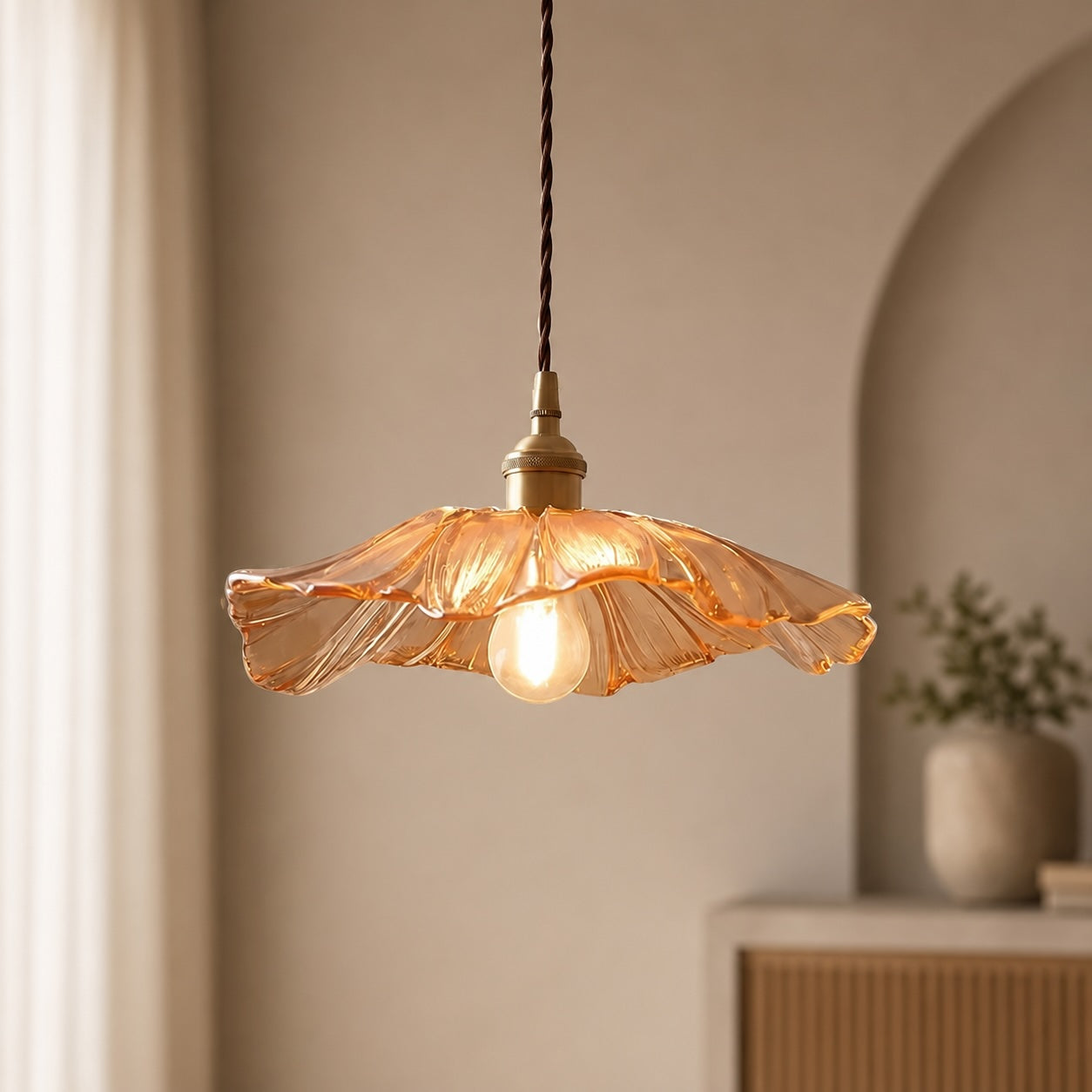 Warm Ambient Lotus-Shaped FRP Pendant Lamp (Adjustable Height)