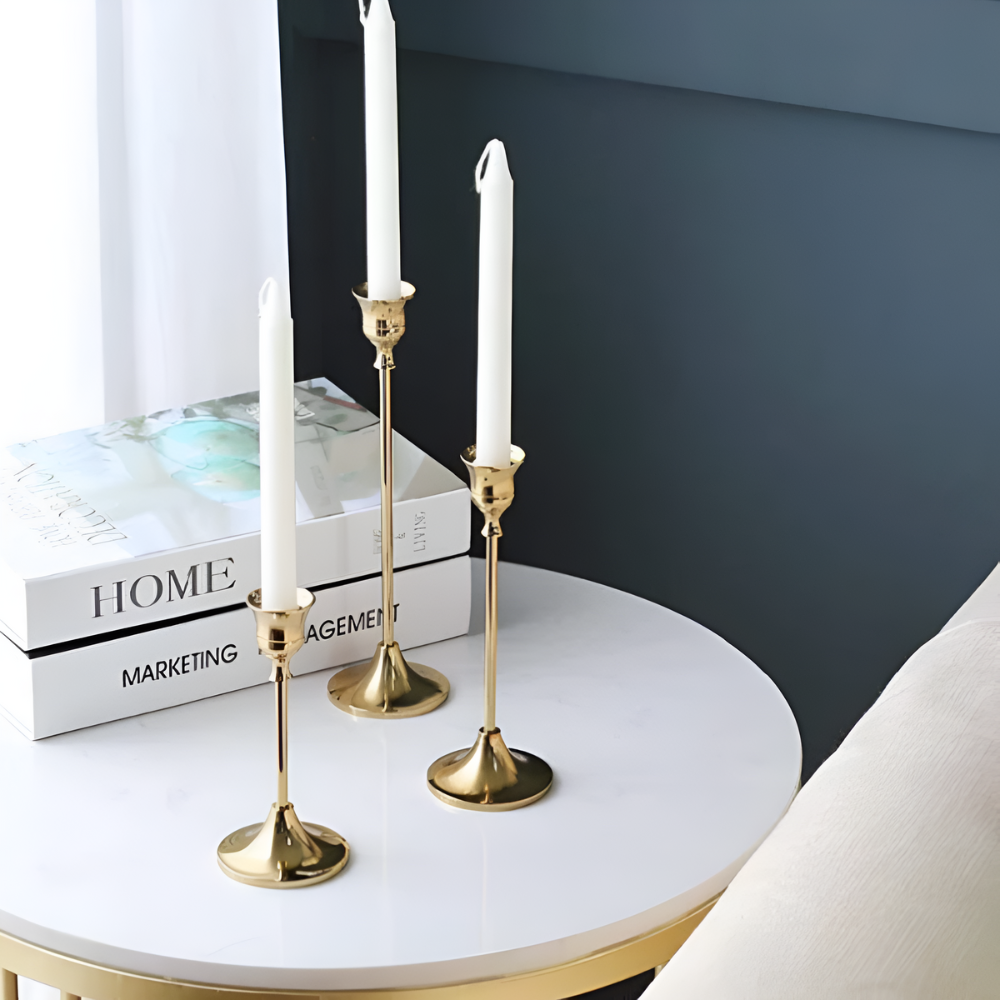 Warm Gold Graduated Taper Candle Holders (Set of 3)