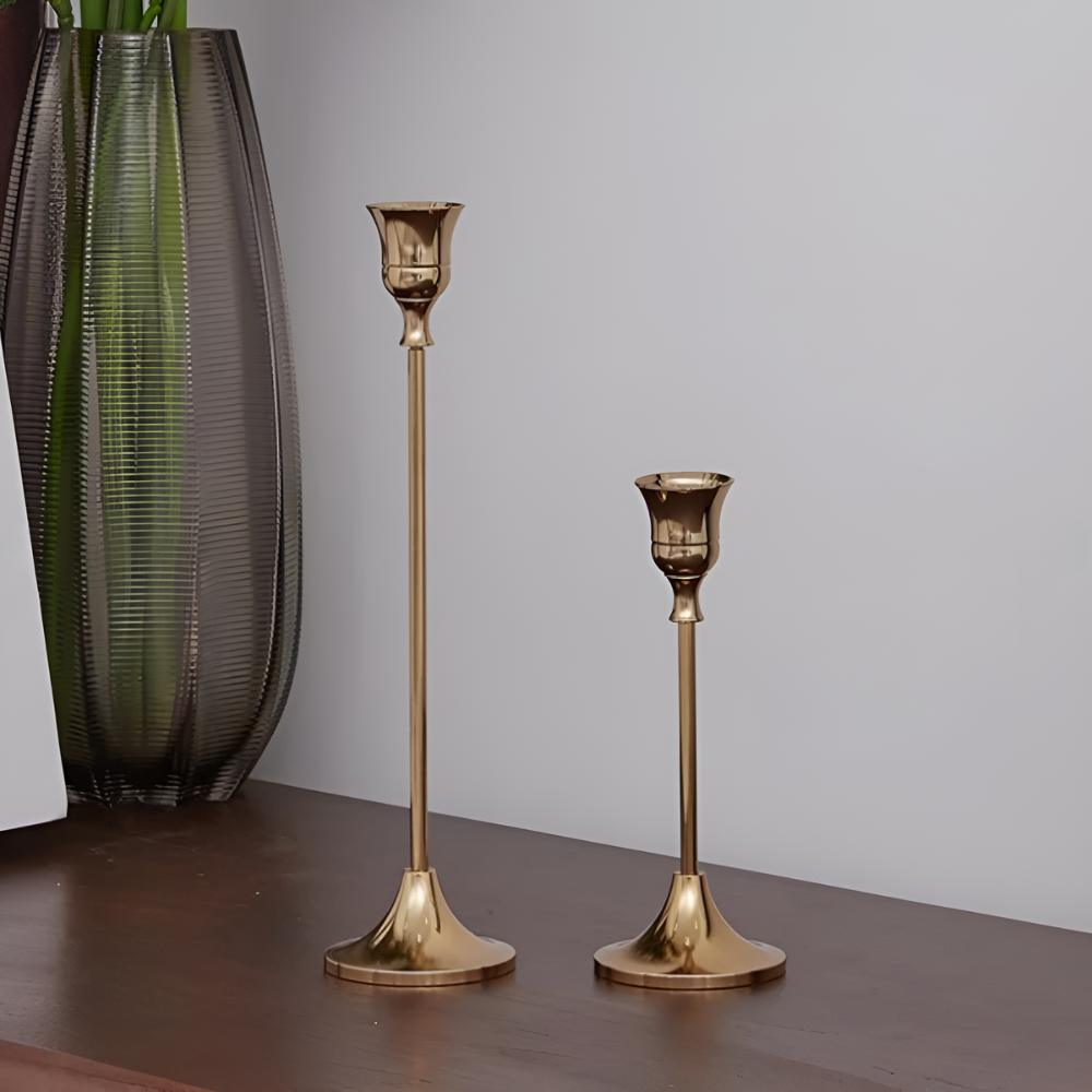 Warm Gold Graduated Taper Candle Holders (Set of 3)