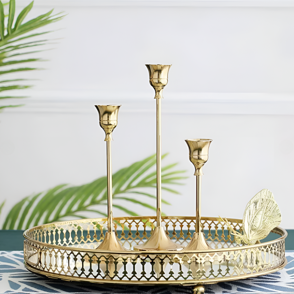 Warm Gold Graduated Taper Candle Holders (Set of 3)
