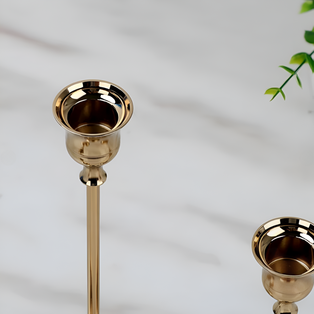 Warm Gold Graduated Taper Candle Holders (Set of 3)