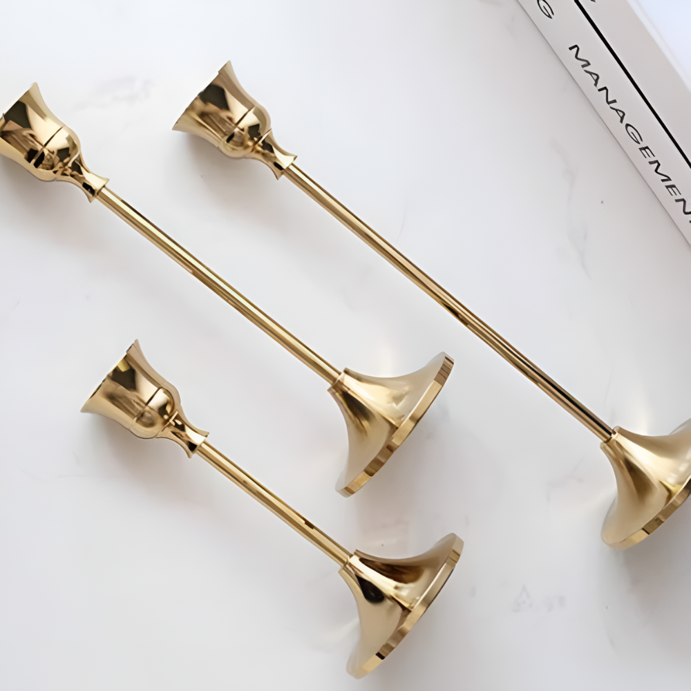 Warm Gold Graduated Taper Candle Holders (Set of 3)