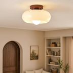 Warm LED Cream Glass Flush Mount Ceiling Light