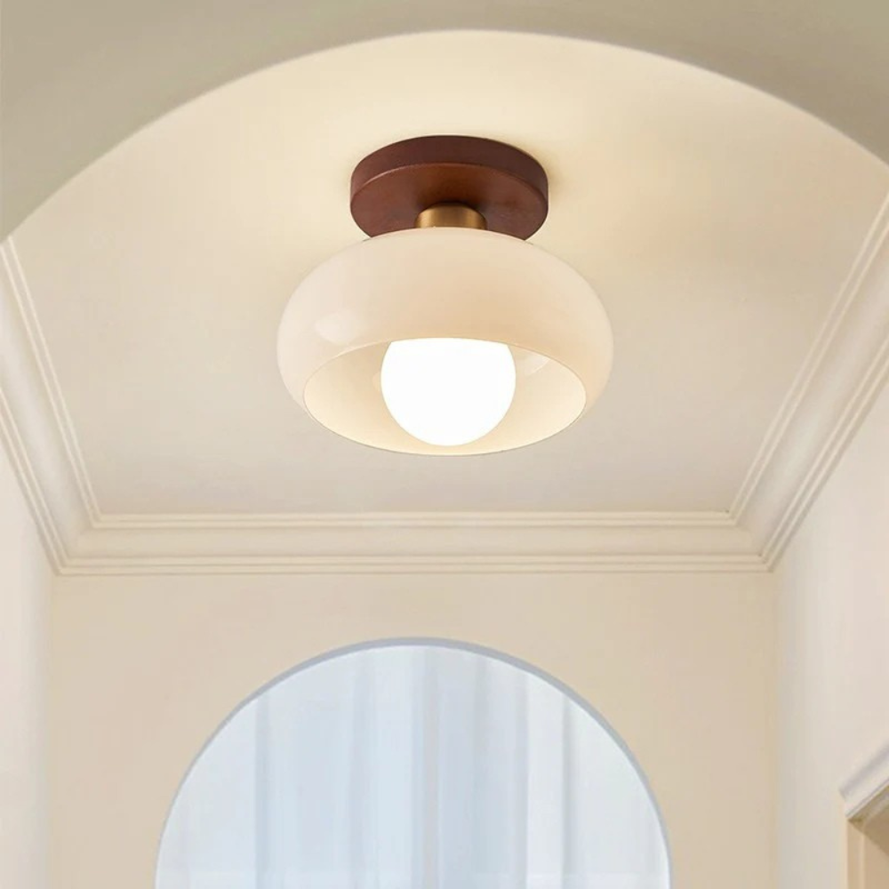 Warm LED Cream Glass Flush Mount Ceiling Light