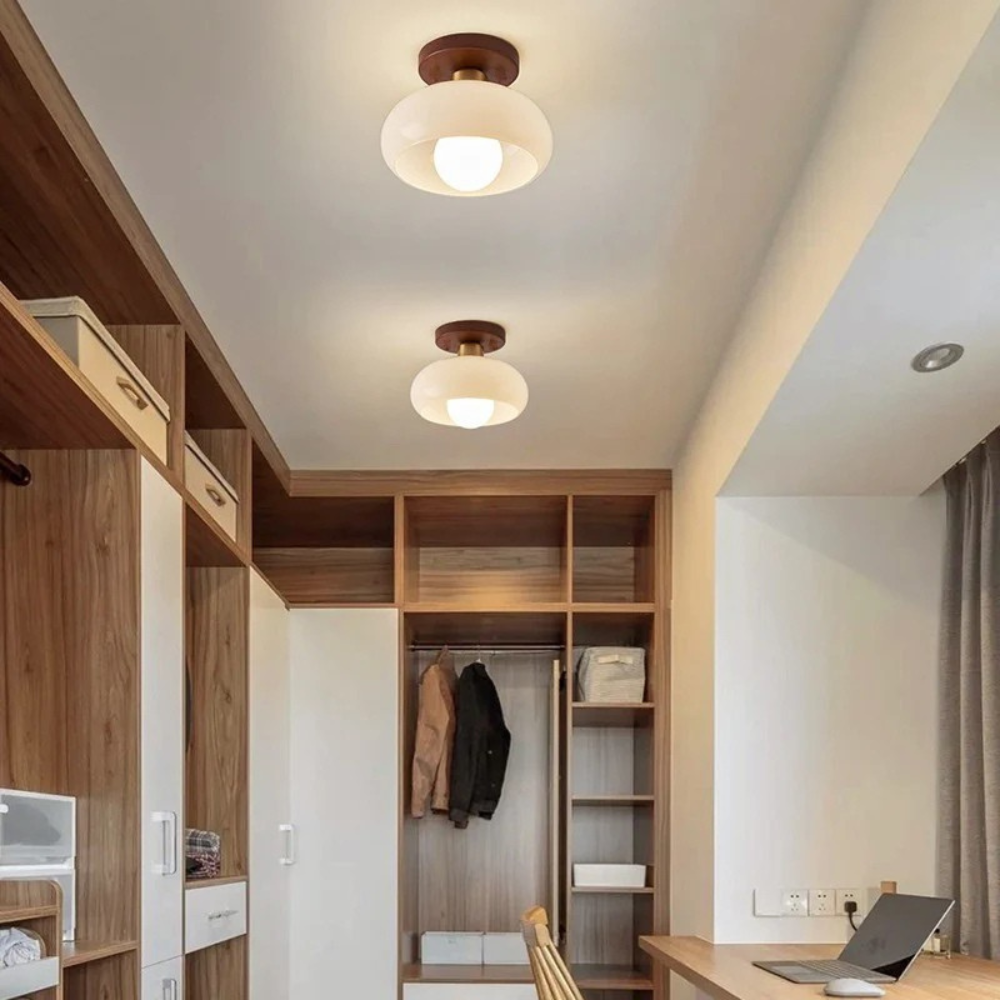 Warm LED Cream Glass Flush Mount Ceiling Light