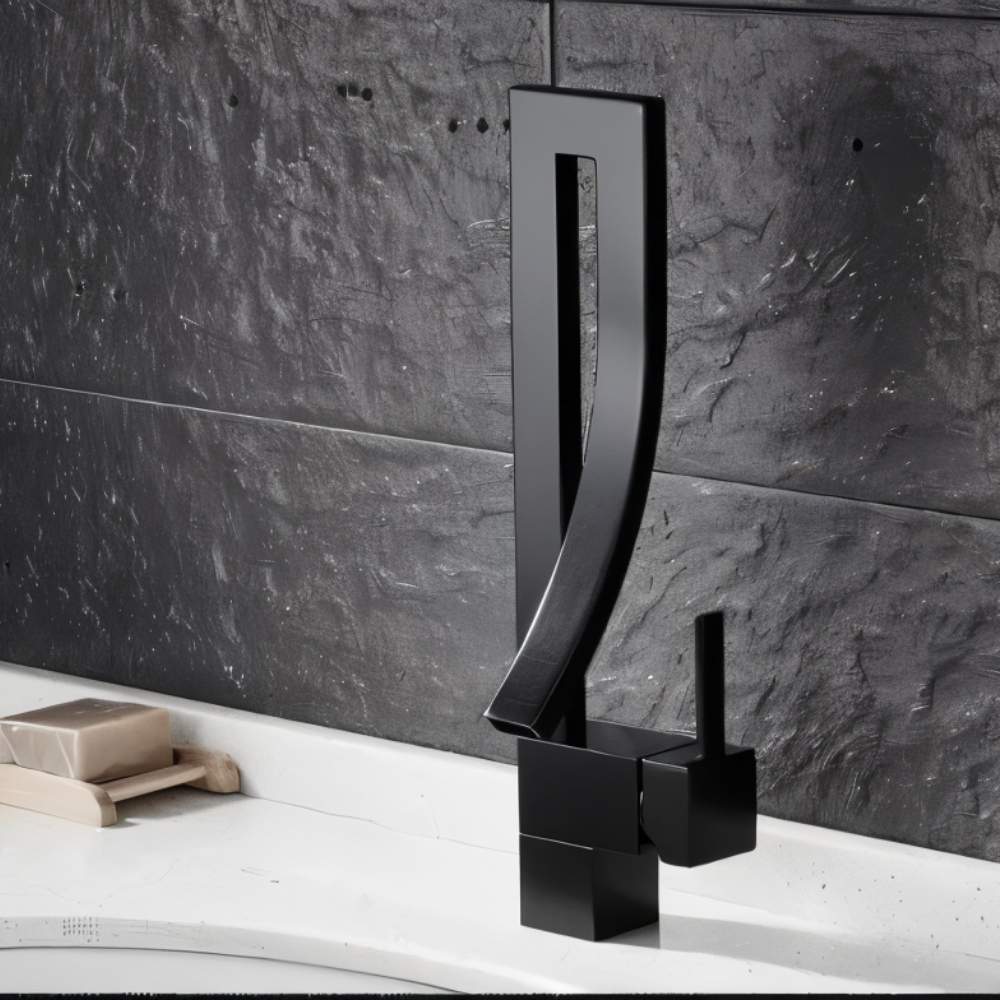 Washbasin Faucet Sculptural Open Spout Single-Handle 35 cm