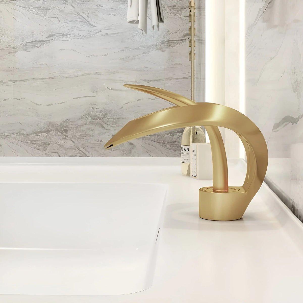 Washbasin Faucet Waterfall Spout Solid Brass Single-Handle