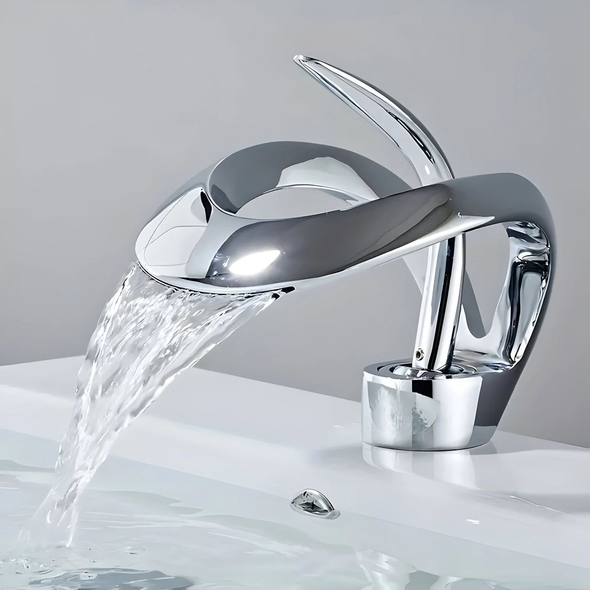 Washbasin Faucet Waterfall Spout Solid Brass Single-Handle