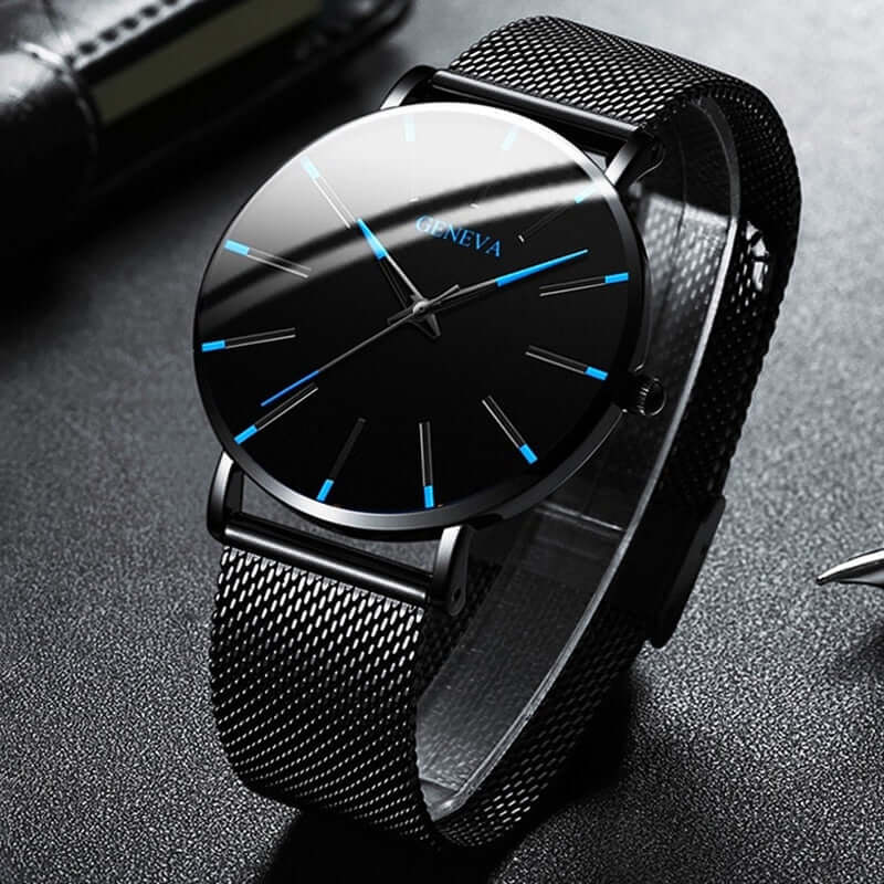 Watch Slim Stainless Steel Case & Leather Band