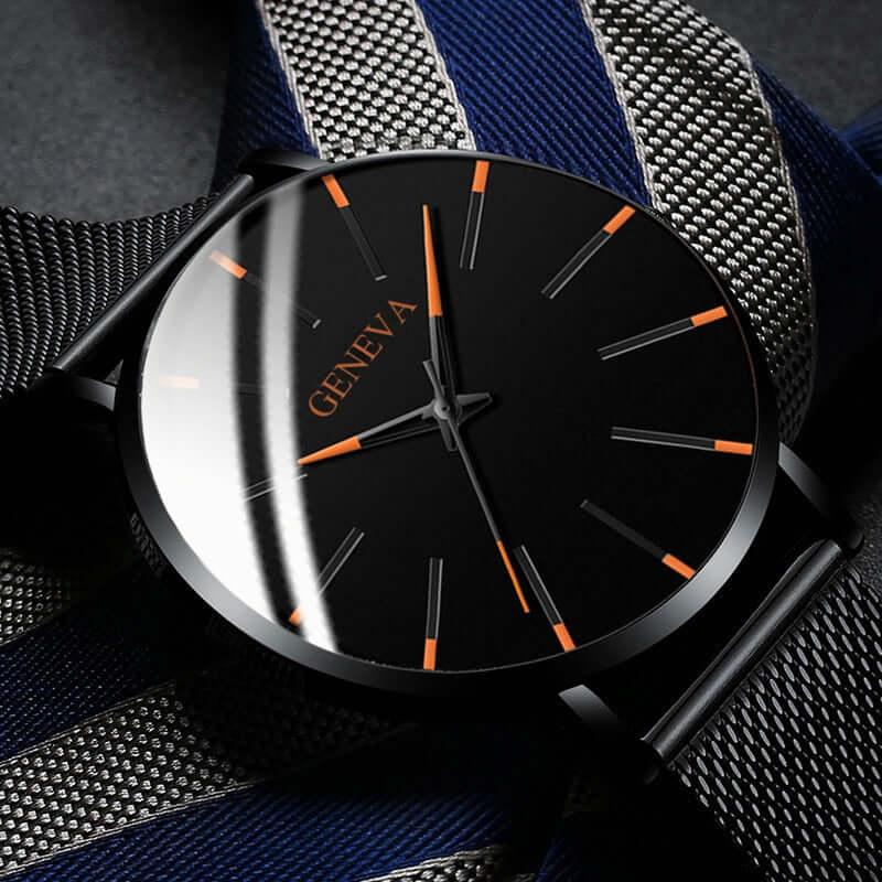 Watch Slim Stainless Steel Case & Leather Band