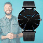 Watch Slim Stainless Steel Case & Leather Band