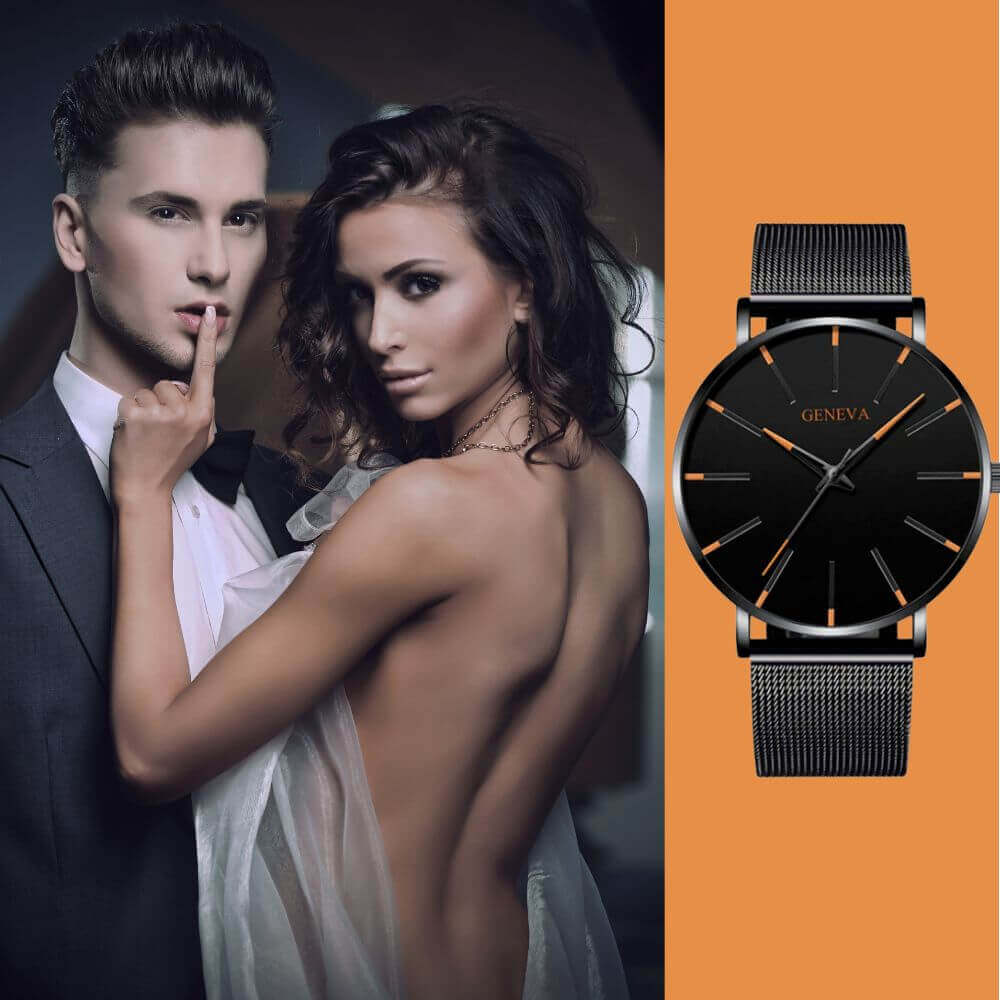 Watch Slim Stainless Steel Case & Leather Band