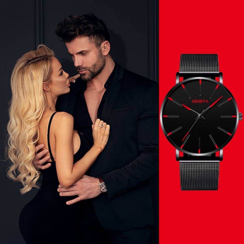 Watch Slim Stainless Steel Case & Leather Band