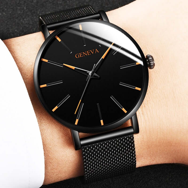 Watch Slim Stainless Steel Case & Leather Band
