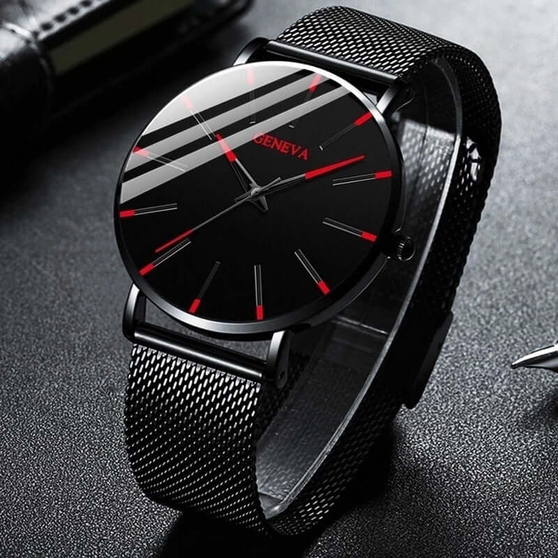 Watch Slim Stainless Steel Case & Leather Band