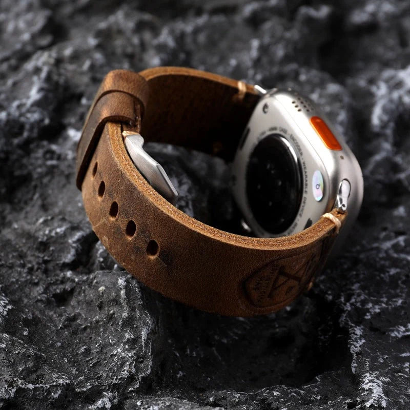 Watch Strap Full-Grain Leather Hand-Stitched Stainless Steel Adapters