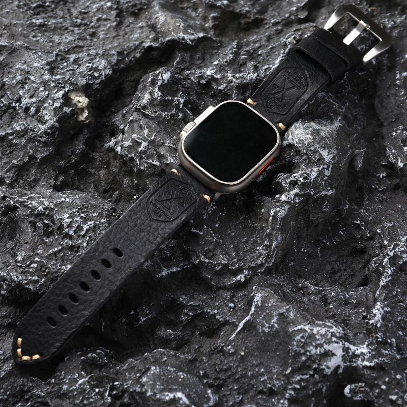 Watch Strap Full-Grain Leather Hand-Stitched Stainless Steel Adapters