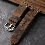 Watch Strap Full-Grain Leather Hand-Stitched Stainless Steel Adapters