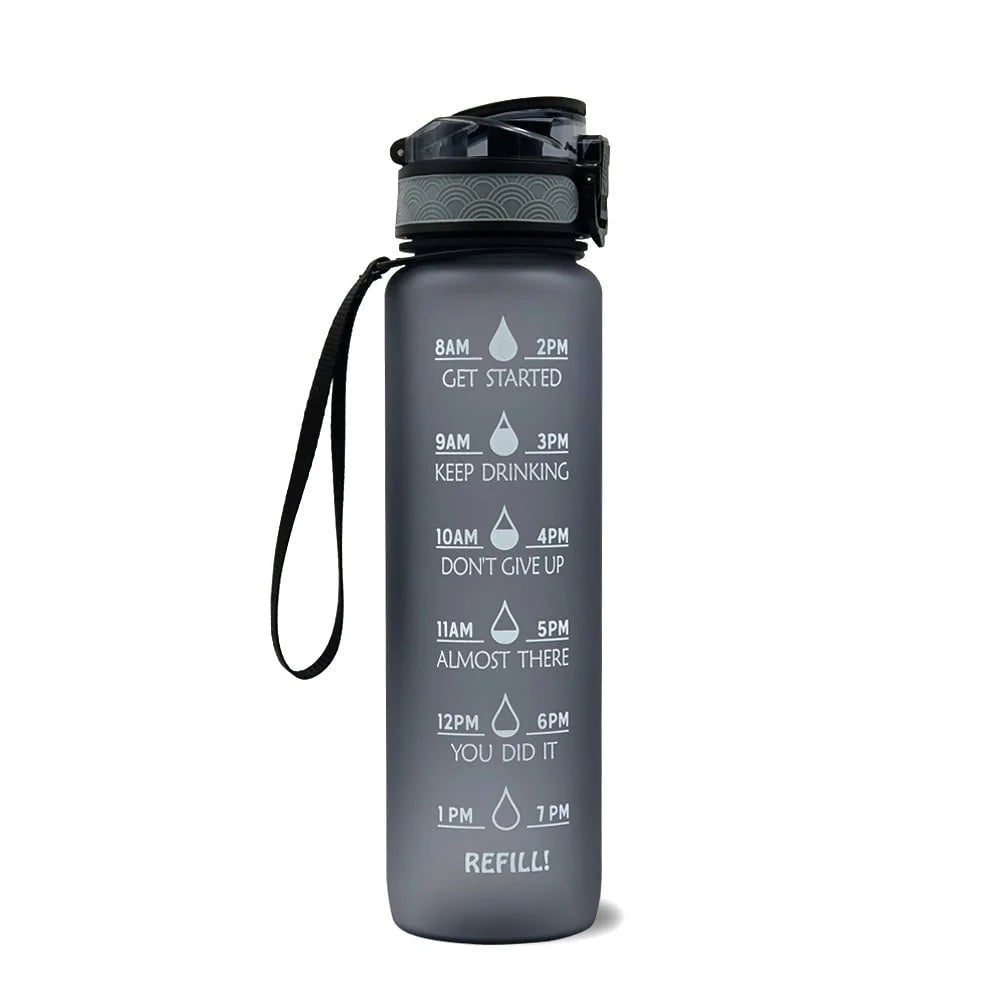 Water Bottle 1L Time Markers Leak-Proof Flip-Top