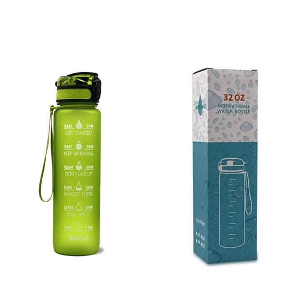 Water Bottle 1L Time Markers Leak-Proof Flip-Top