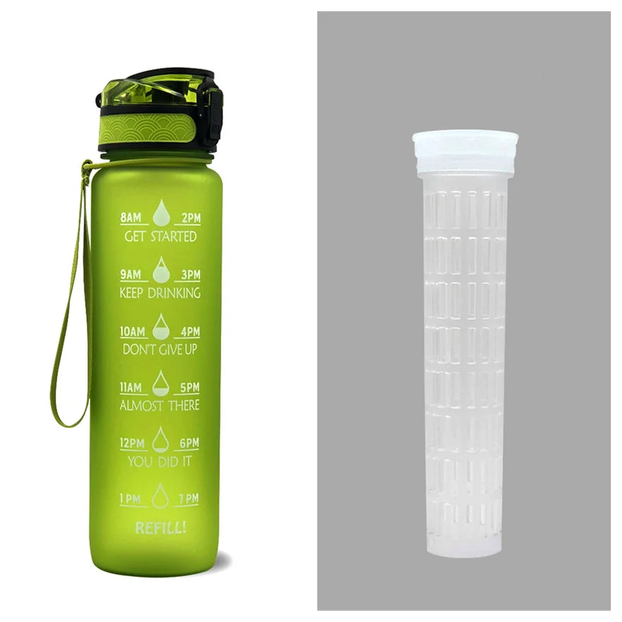 Water Bottle 1L Time Markers Leak-Proof Flip-Top