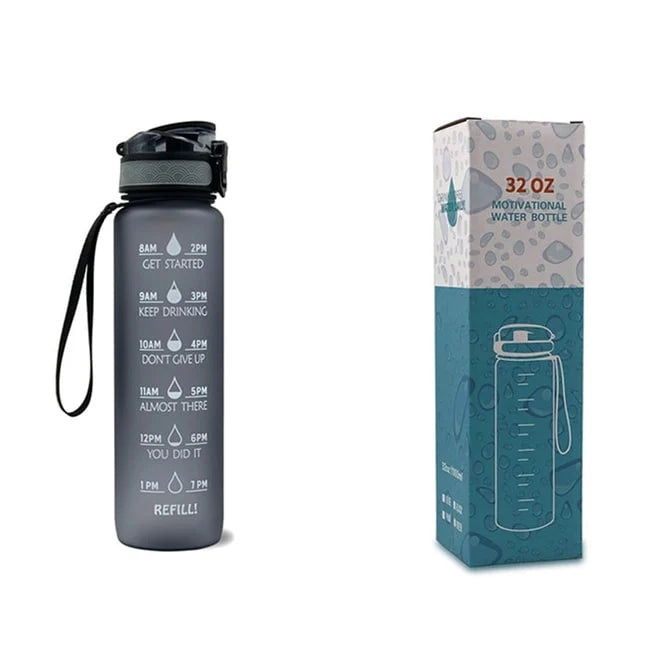 Water Bottle 1L Time Markers Leak-Proof Flip-Top