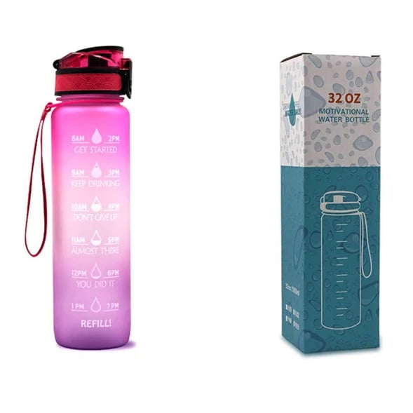 Water Bottle 1L Time Markers Leak-Proof Flip-Top