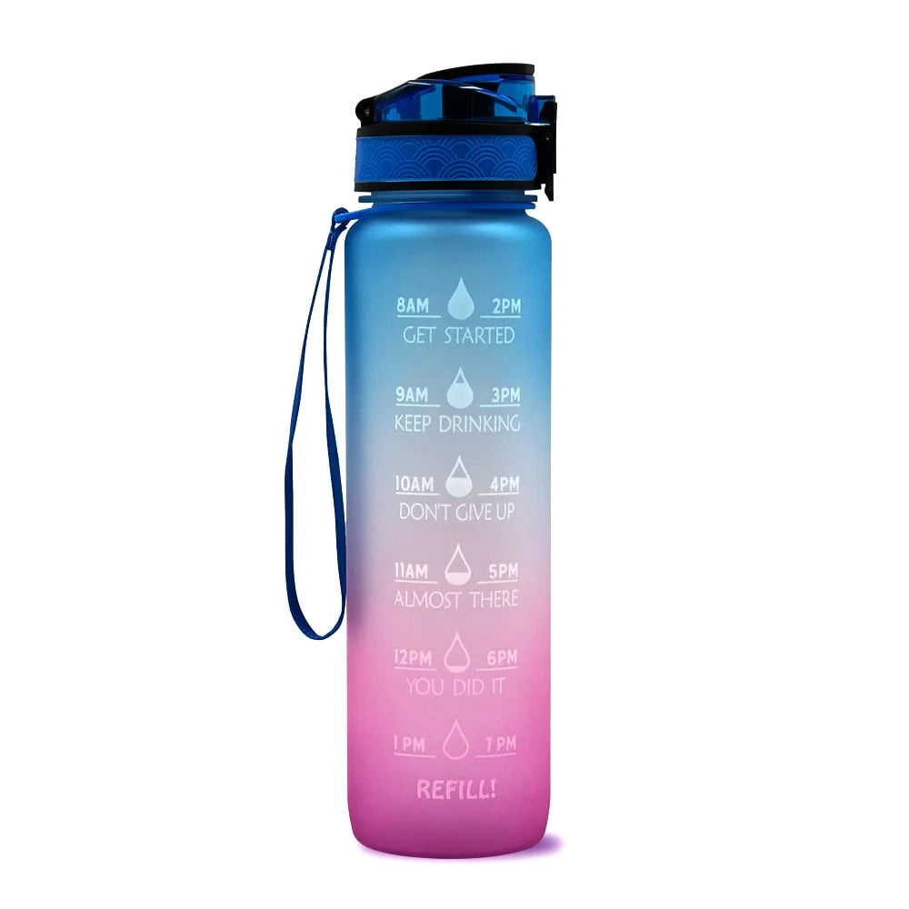 Water Bottle 1L Time Markers Leak-Proof Flip-Top
