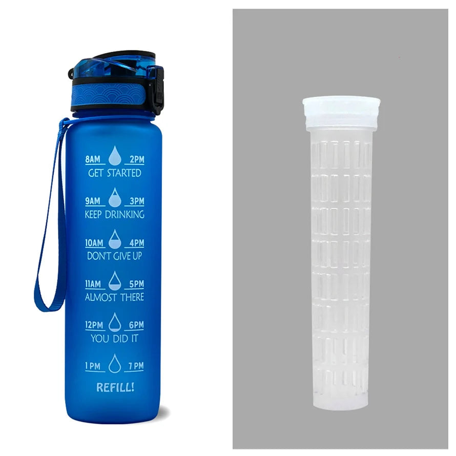 Water Bottle 1L Time Markers Leak-Proof Flip-Top