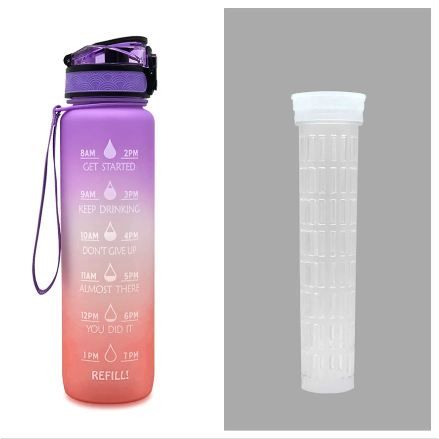 Water Bottle 1L Time Markers Leak-Proof Flip-Top