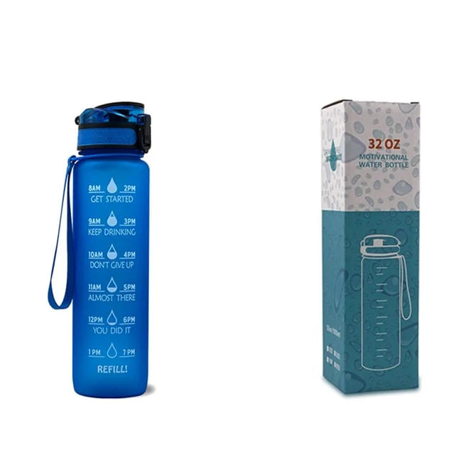 Water Bottle 1L Time Markers Leak-Proof Flip-Top