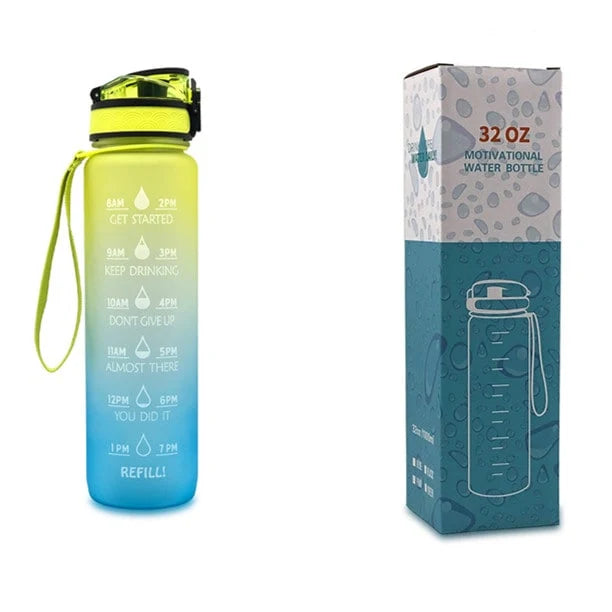Water Bottle 1L Time Markers Leak-Proof Flip-Top