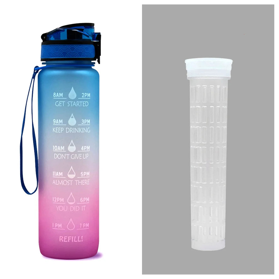 Water Bottle 1L Time Markers Leak-Proof Flip-Top
