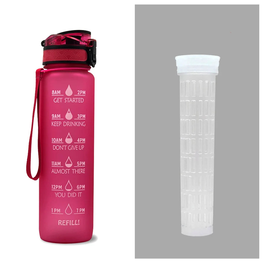 Water Bottle 1L Time Markers Leak-Proof Flip-Top
