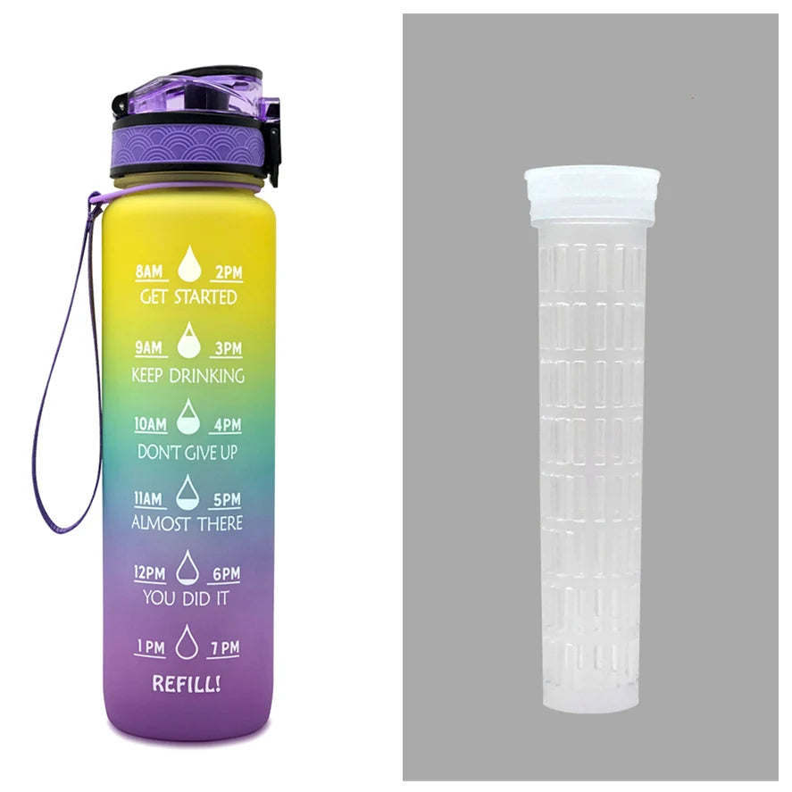 Water Bottle 1L Time Markers Leak-Proof Flip-Top