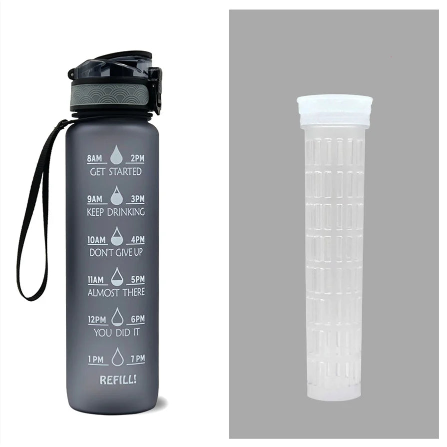 Water Bottle 1L Time Markers Leak-Proof Flip-Top