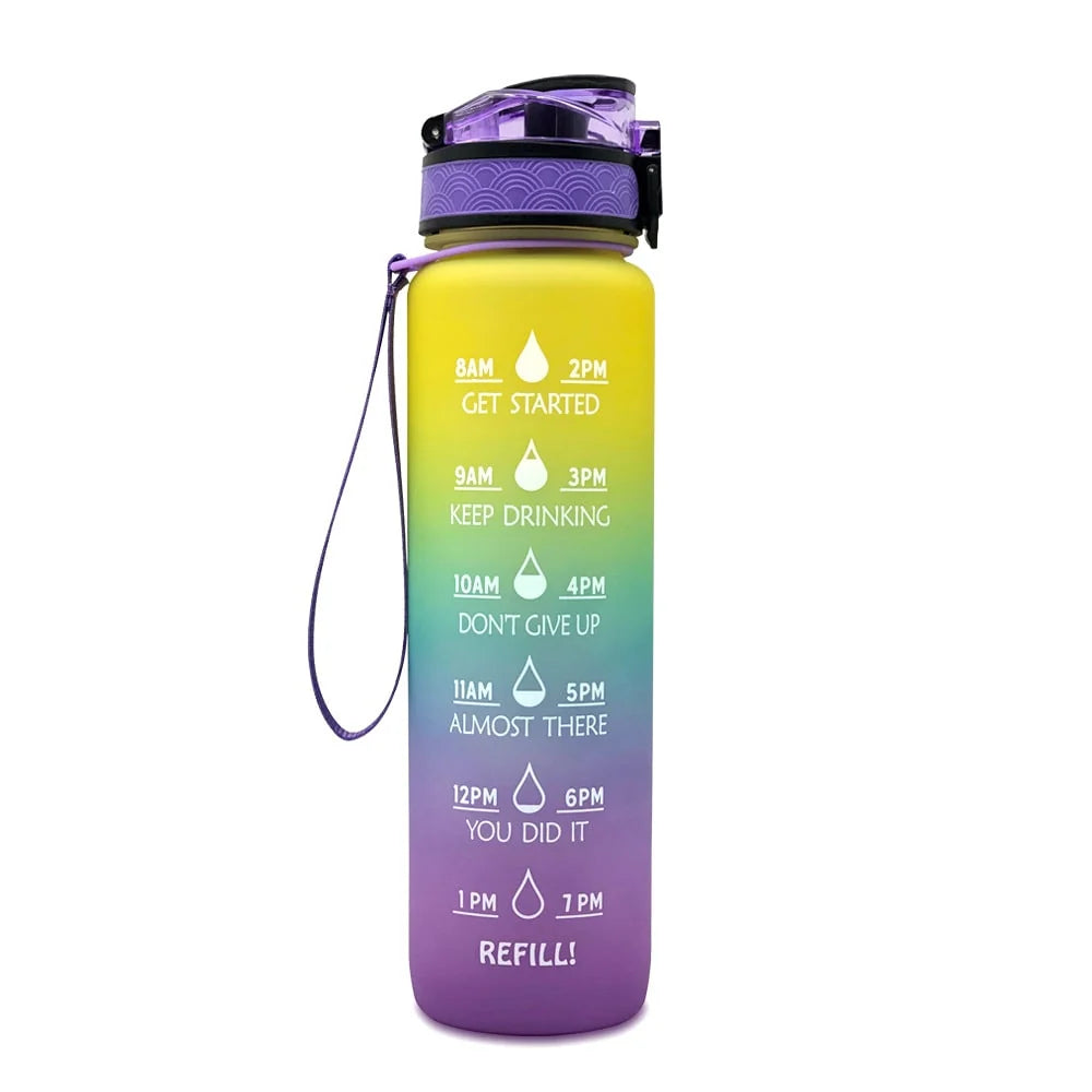 Water Bottle 1L Time Markers Leak-Proof Flip-Top