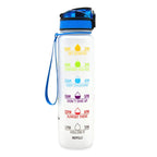 Water Bottle 1L Time Markers Leak-Proof Flip-Top