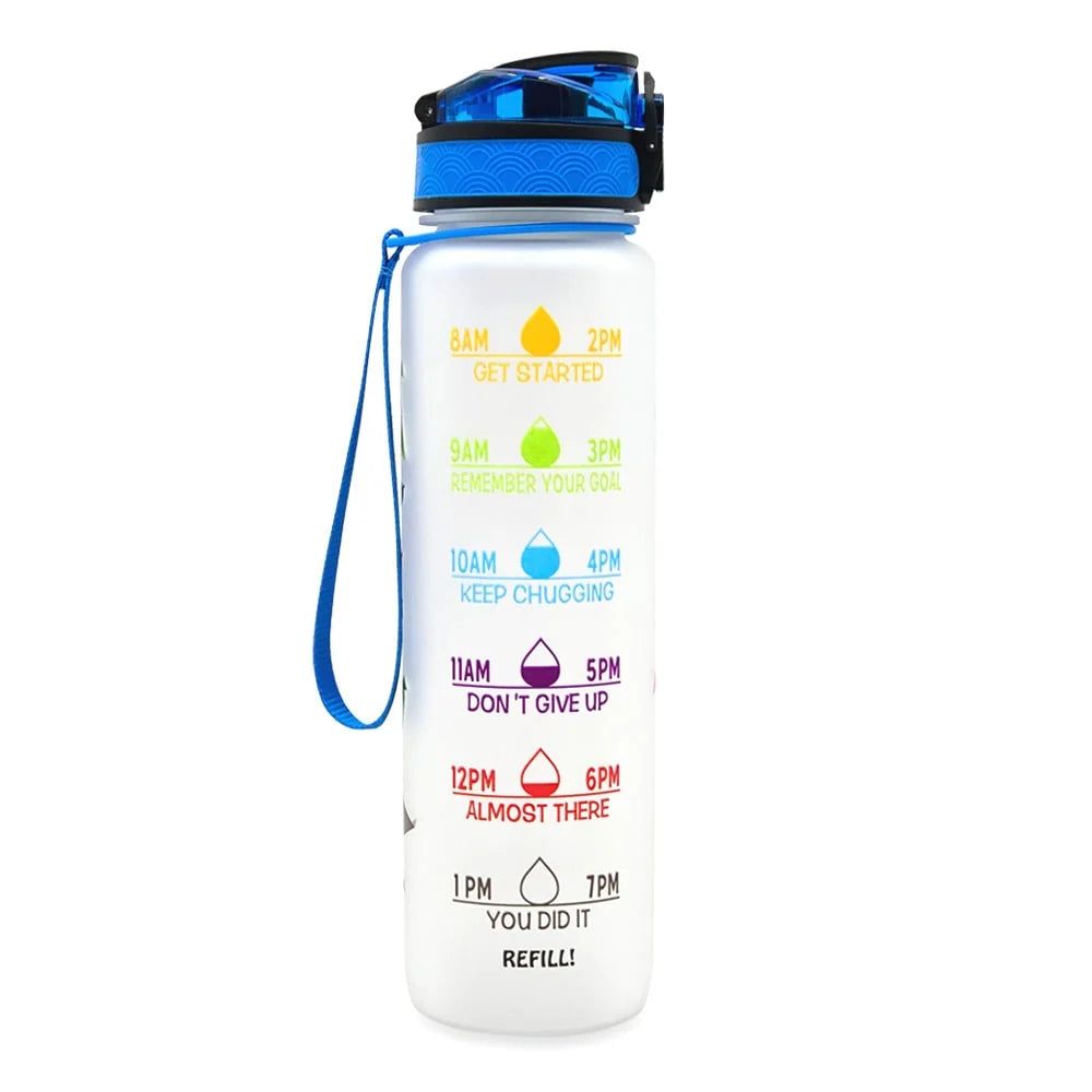 Water Bottle 1L Time Markers Leak-Proof Flip-Top